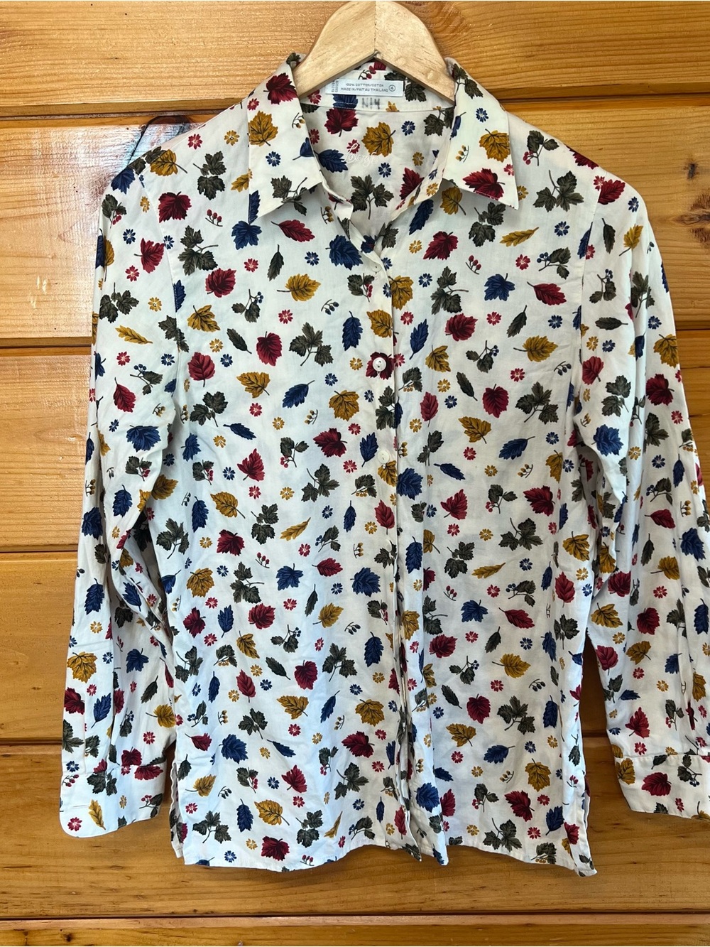 Foxcroft Shirt Colorful Leafs Long Sleeve Collared Pretty Blouse Top Women’s 4